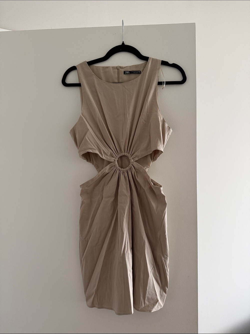 Zara Taupe Cutout Ring-Front Midi Dress
